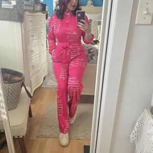 Pink Script Print Jumpsuit